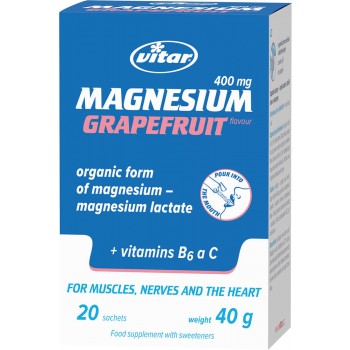 Vitar Magnézium 400 mg + vitamin B6 + vitamin C s příchutí grep (20 sáčků)